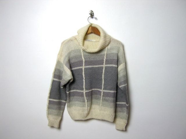 vintage cream and gray ombre sweater // large cowl neck