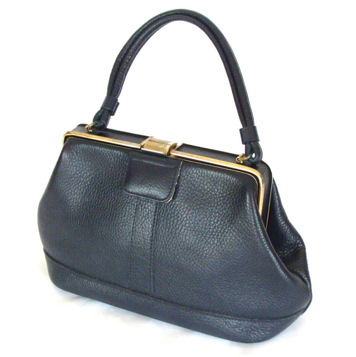 Vintage Mid-Century Letisse Navy Leather Structured Mini-Handbag