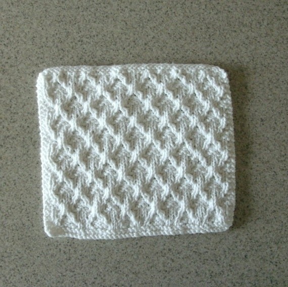 Hand Knitted White Dishcloth Washcloth by grannysknitsnthings