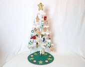 Christmas Table Top Feather Tree with Ornaments, Tree Skirt and Topper