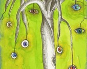 Halloween Eyeball Tree Painting 5x7 Art Print