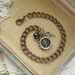 Typewriter Key Jewelry. Number 7 & and Black Pearl Charm Bracelet. Vintage Typewriter Key Bracelet. Antique Copper and Silver Bracelet.