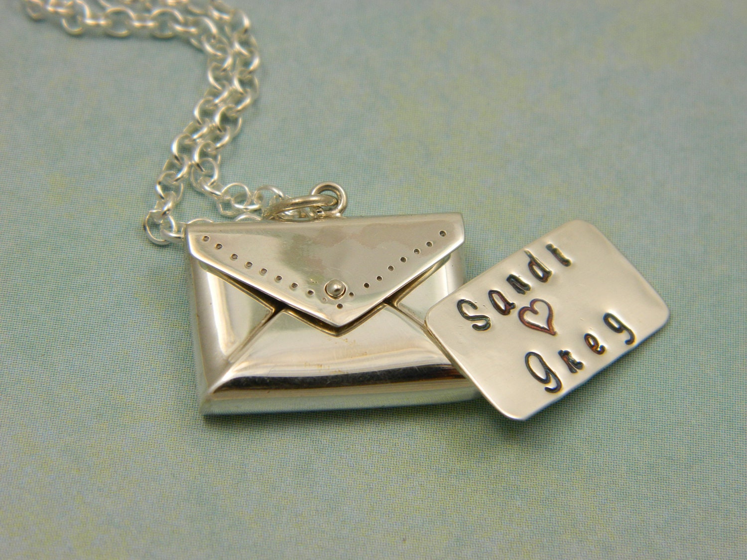 Hand Stamped Locket Necklace - Hand Stamped Jewelry - Envelope Charm Necklace - Love Note Necklace
