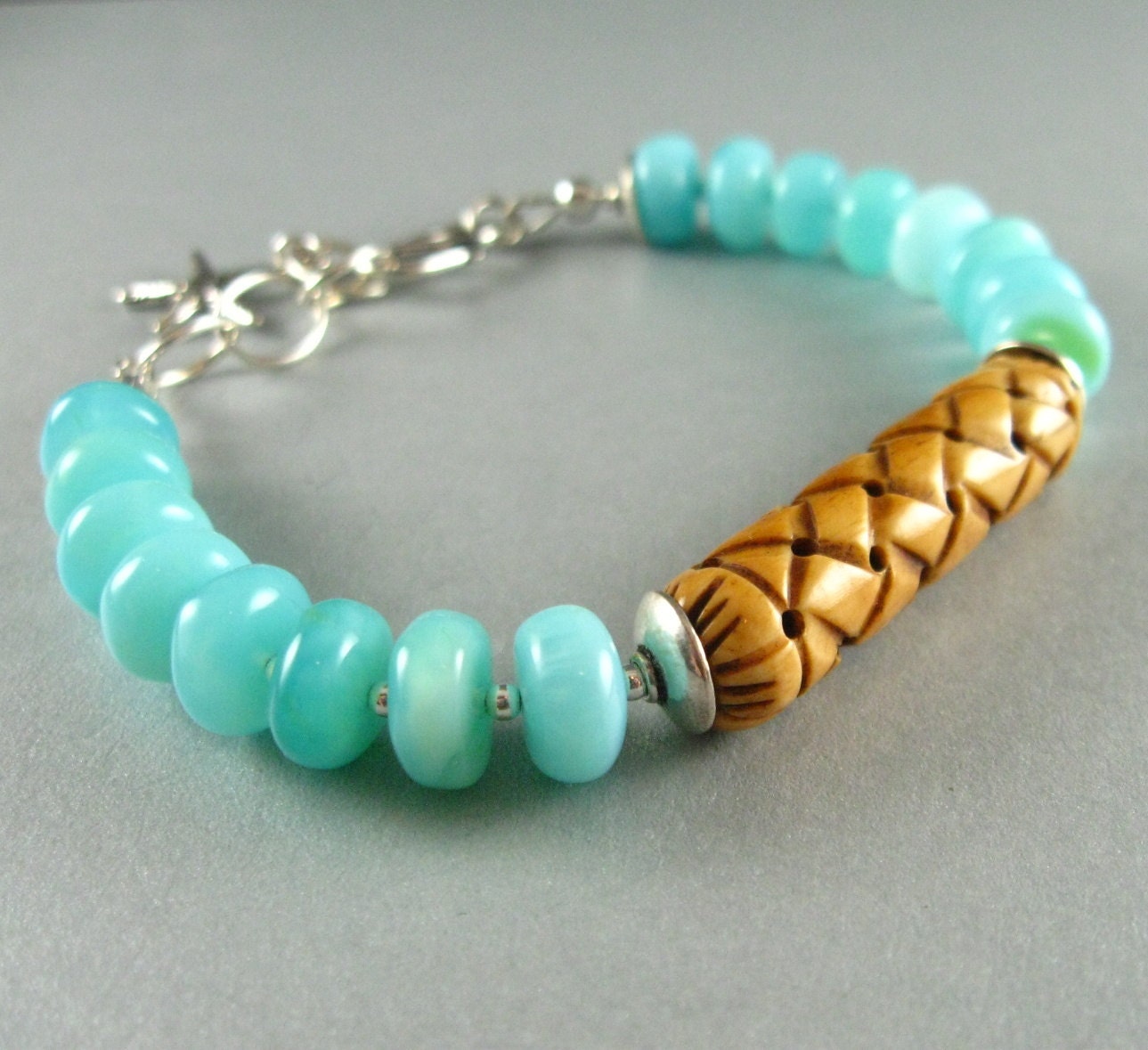 Peruvian Opal and Carved Bone Bracelet - Tropical Vacation