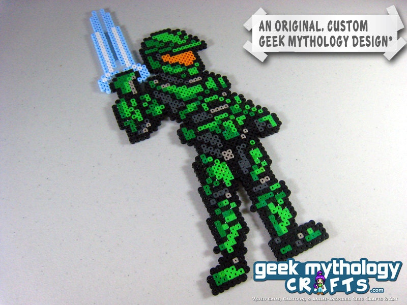 Halo Master Chief with Plasma Sword - Custom-Designed Perler Bead Sprite Decoration