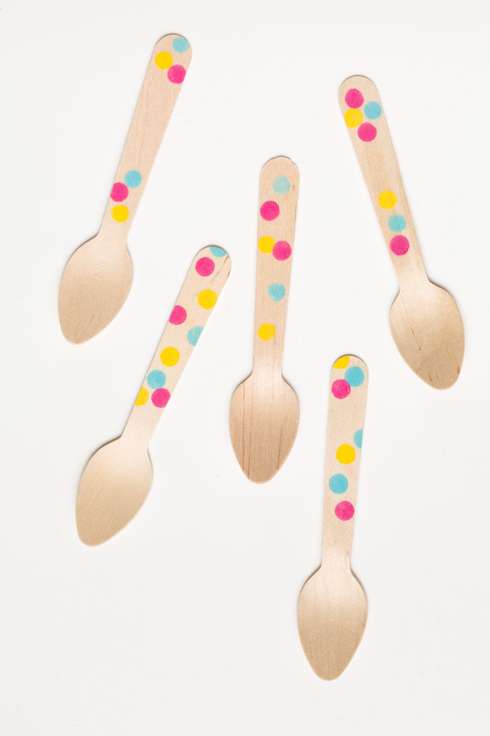 20 Wooden Spoons Ice Cream Size - Confetti Multi-color Polka Dots - Great for Parties Il_170x135