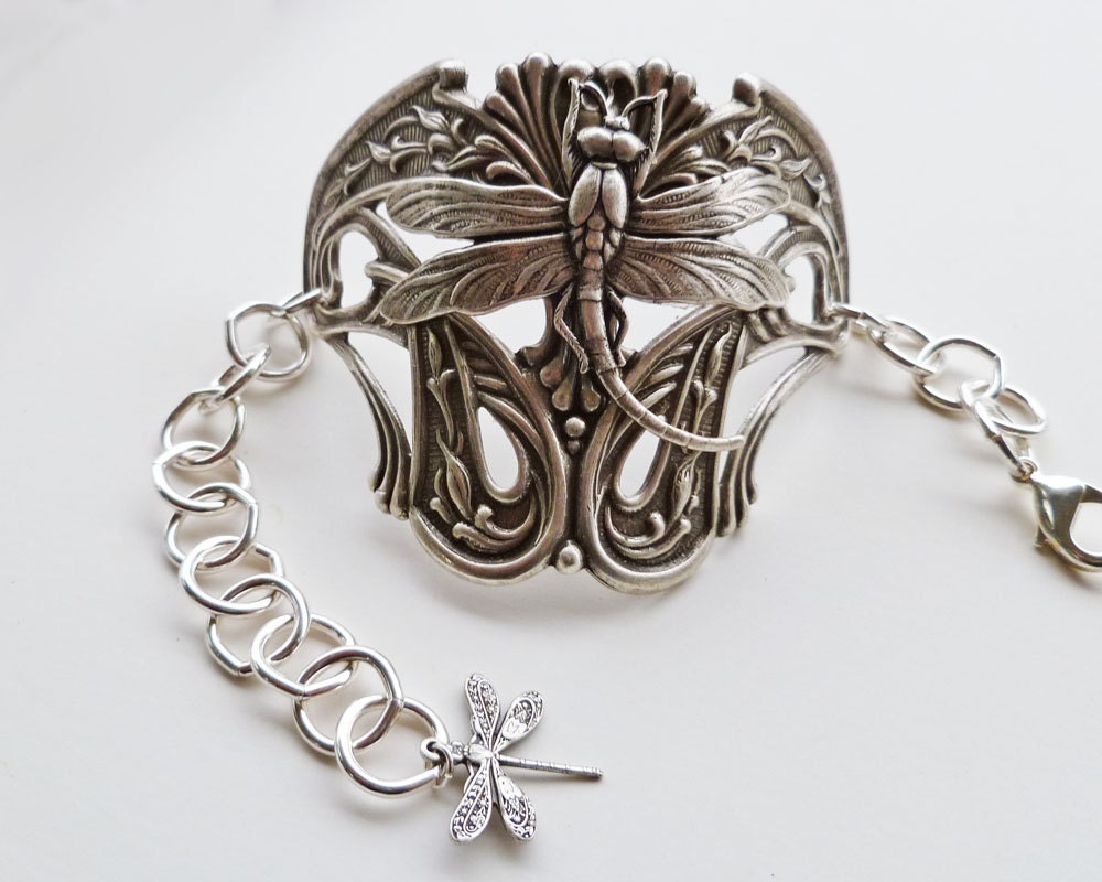 Art Nouveau Jewelry Dragonfly Large Half Cuff Bracelet