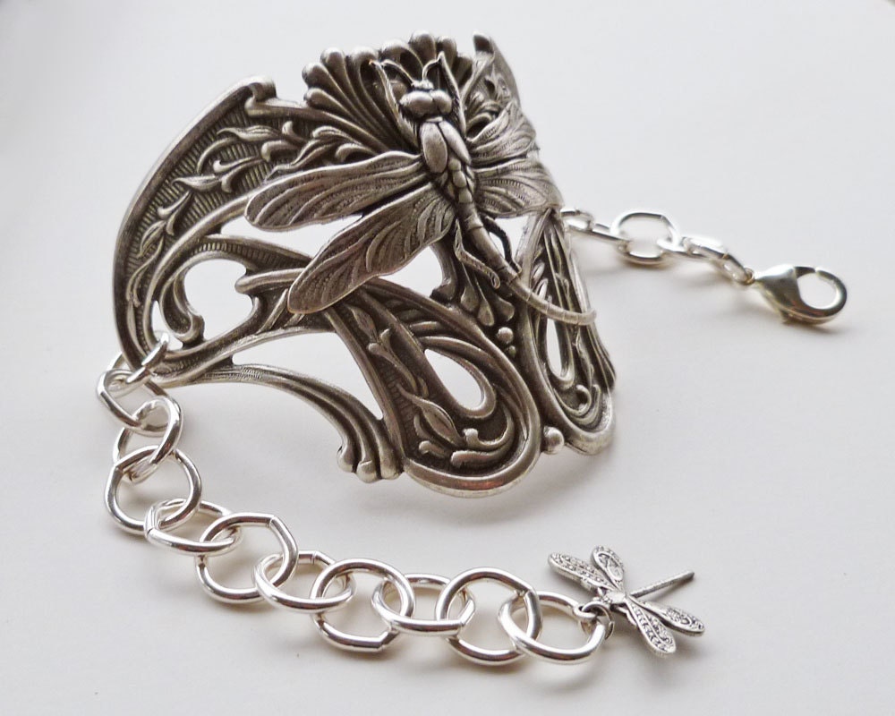Art Nouveau Jewelry Dragonfly Large Half Cuff Bracelet