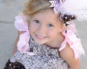 Light Pink and Brown Damask Pillowcase Dress With Matching Over The Top Bow Free Shipping On All Addional Items