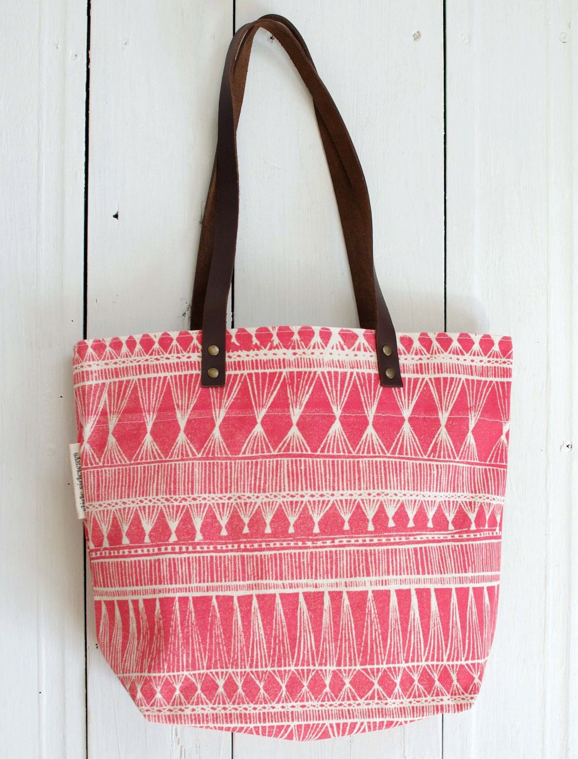 silk screened tote bag - Red Market Weave