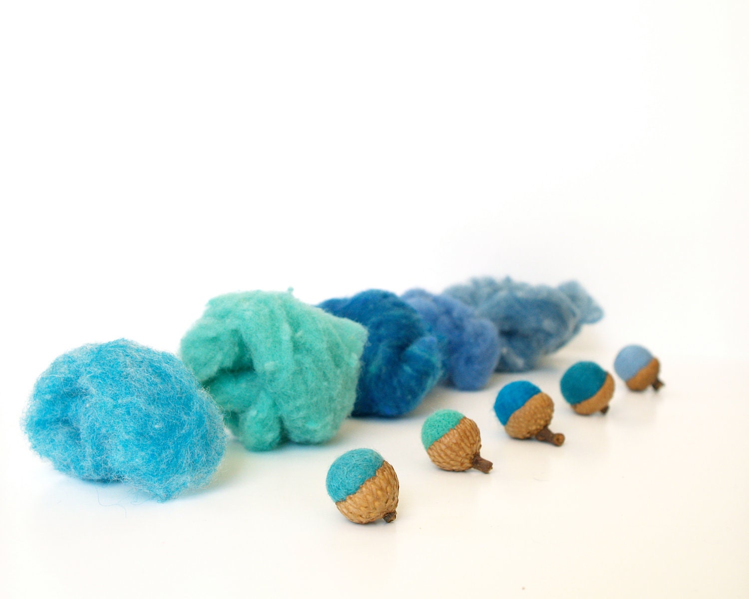 Wool Acorn Kit, Learn how to make your own diy colorful Needle Felted acorns, such a fun Fall and Atumn craft - BLUES Christmas Gift