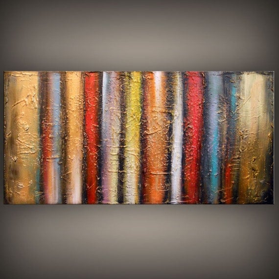 art original painting abstract heavy texture thick paint stripe painting abstract art Original Painting 48 x 24