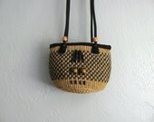 vintage funny, weird woven STRAW PURSE with FACE.