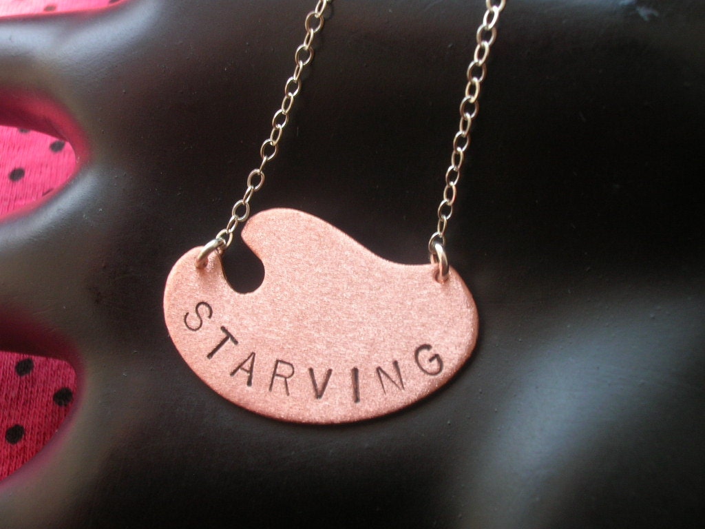 STARVING--Starving Artist, Painter Palette, Copper Necklace, Stamped Necklace, Metalwork, Painter, Musician, Dancer, Writer