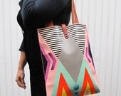 Leather Tote / Laptop bag - Tribal Geometric