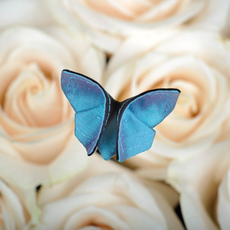 Wedding Bouquet Decoration Butterfly Silk Origami  SMALL SIZE BUTTERFLY Black and Iridescent Hydrangea Blue Silks