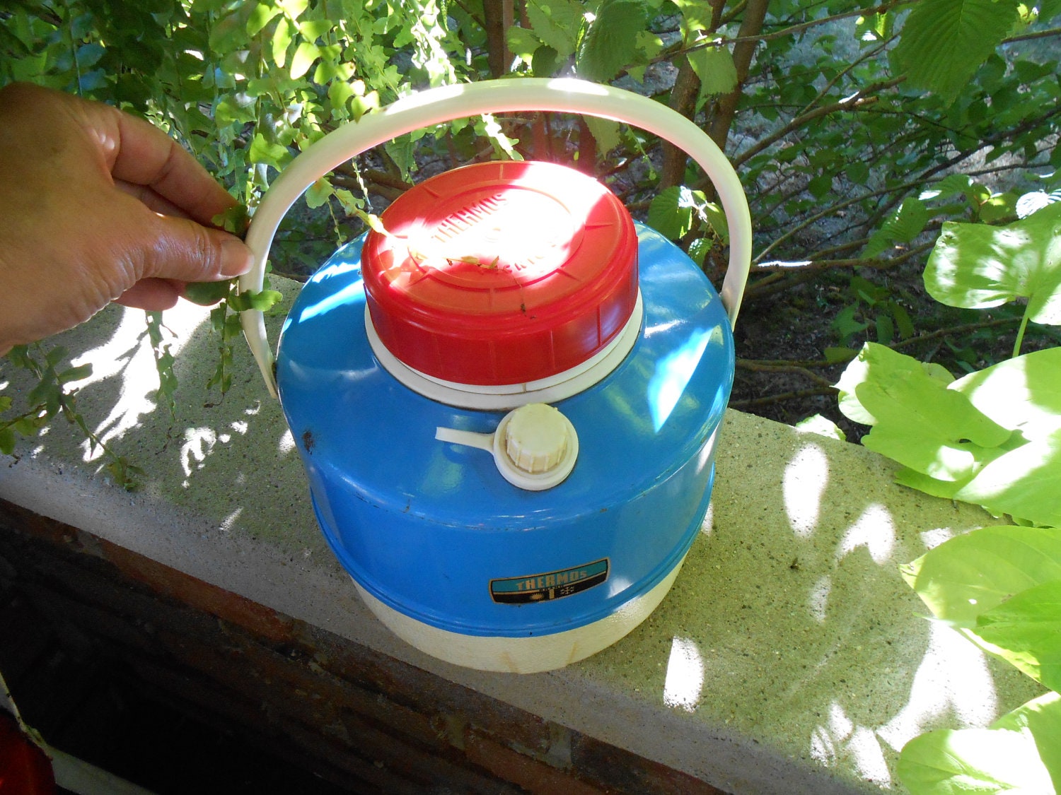 Vintage Royal blue Thermos with red top