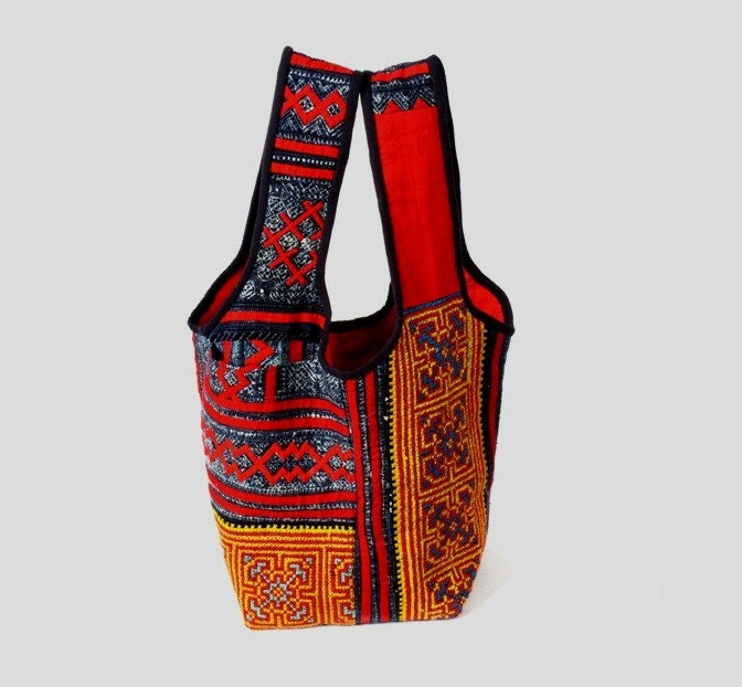 red market tote shopper from ethnic applique jacket