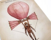 Solo Dirigible Balloon postcard art print - steampunk illustration