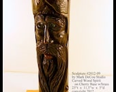 Wood Sculputure No. 2012-09 Ships Immediately, Carved Whimical Wood Spirit Face with Tongue Sticking out