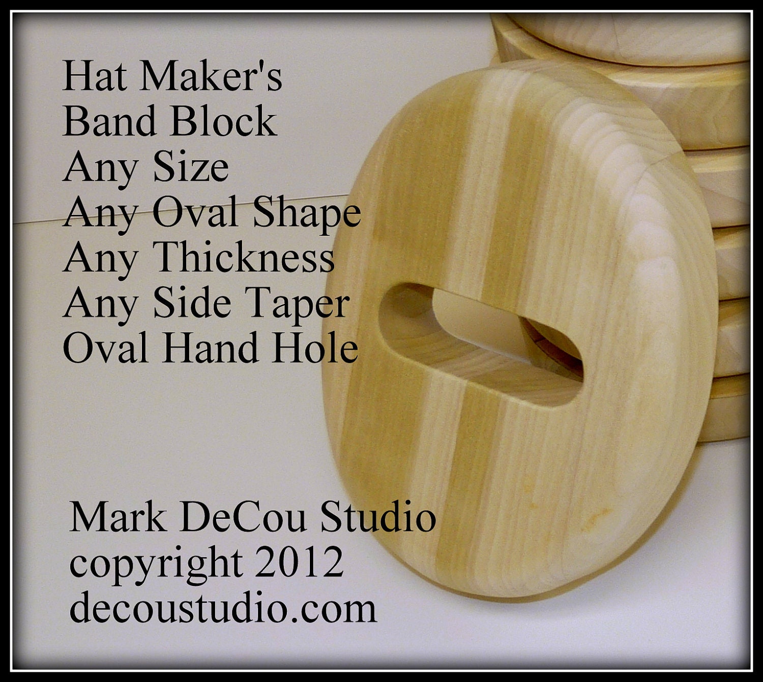 Hat Making Millinery Band Block Tool Sweat Band Sizing Shaping, Any Size, Any Oval Shape, Oblong Handle Hole