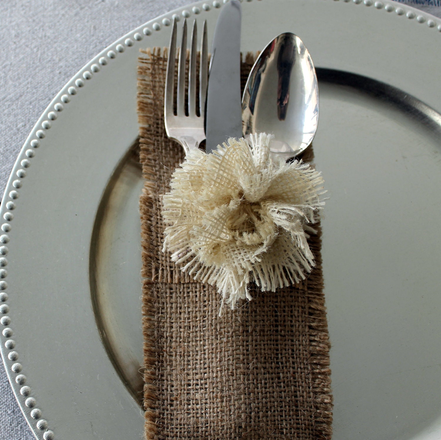 16 Burlap Silverware Holders Set of 16