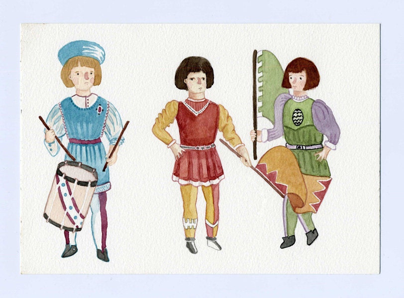 Original watercolor illustration 5 x 7 - The medieval festival