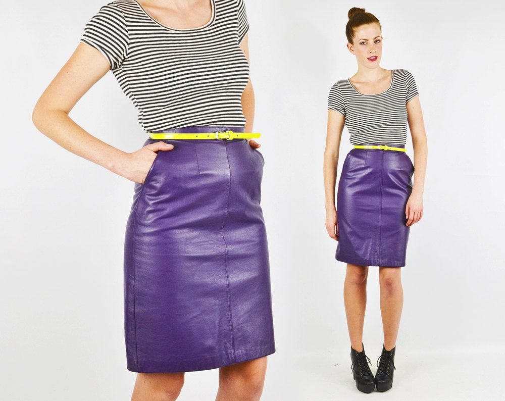 Vintage 80s PURPLE LEATHER SKIRT Purple Leather Mini Skirt