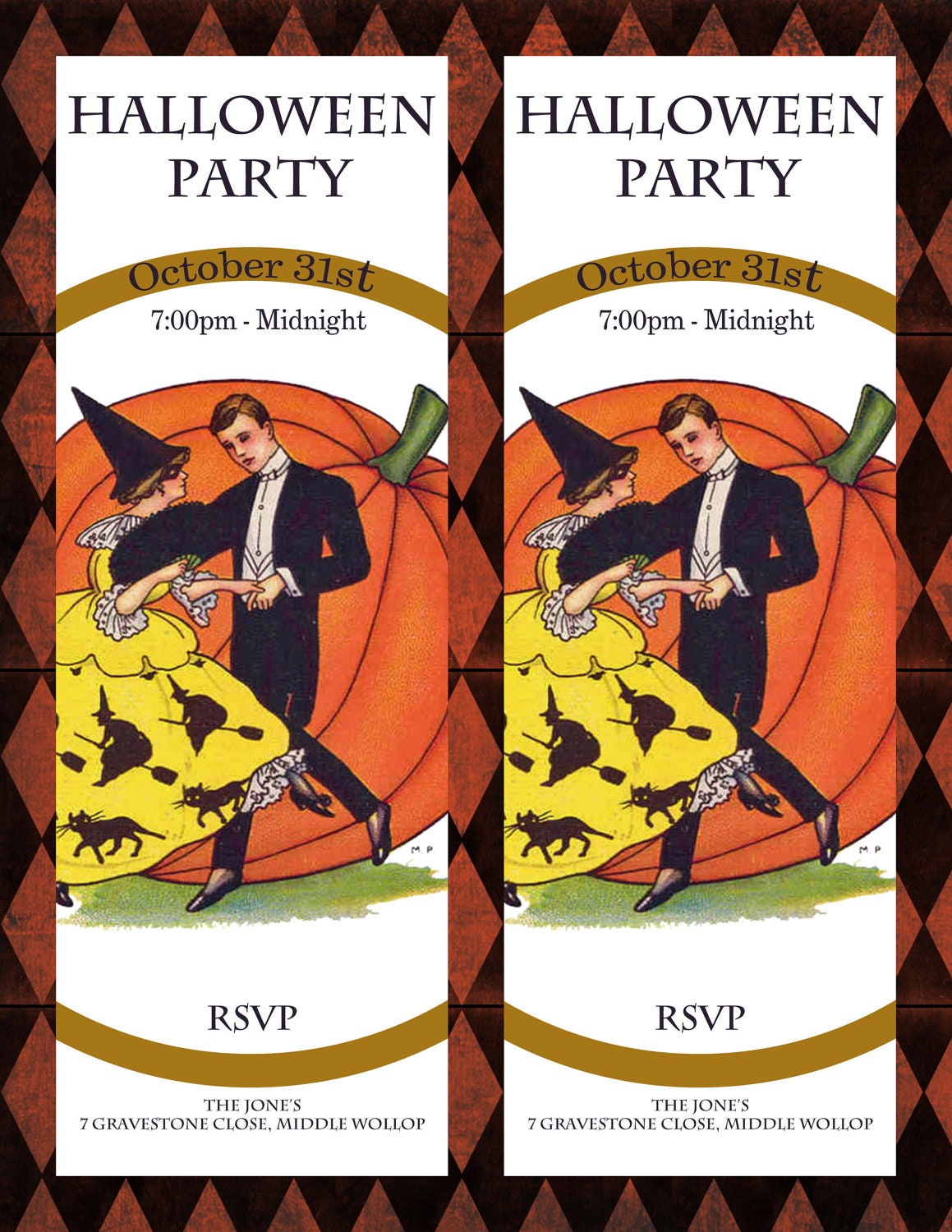 CUSTOM Vintage Halloween Party Invitation - Happy Halloween - 8.5 x 11 inch sheet - Custom party invitation