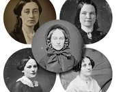 Digital  Daguerreotype - Women - Halloween - Bottlecaps - Digital Scrapbook - 1 inch circles - Collage Sheet