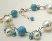 Pearl Bracelet, Turquoise and Ivory Pearls, Swarovski, Sterling Silver, Handmade Jewelry, December Birthday, Birthstone
