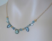 Blue Topaz, Aquamarine and Fluorite Briolette Necklace