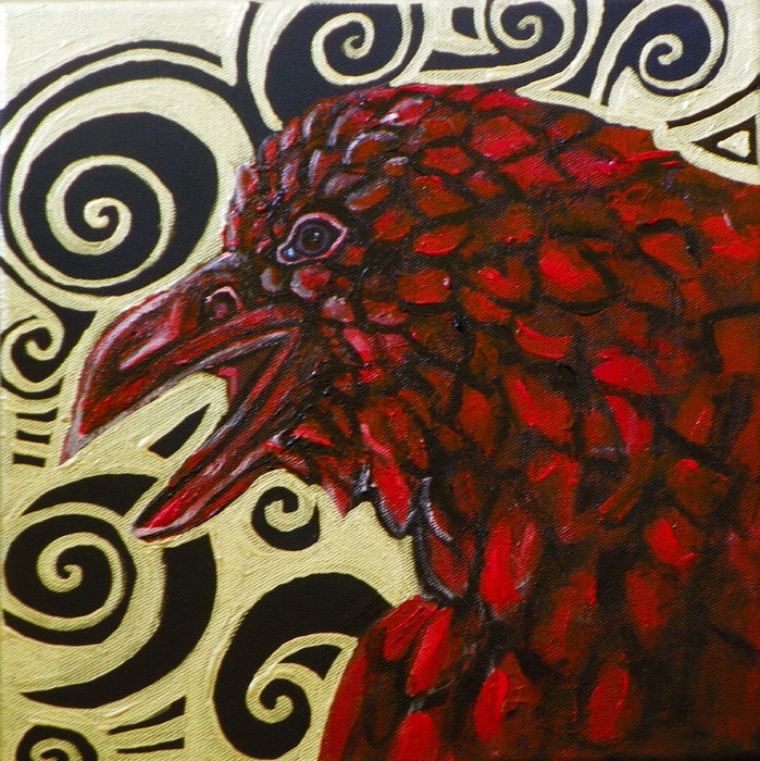 Celtic Raven Crow Bird Totem Original Painting by Artist Lynnette Shelley