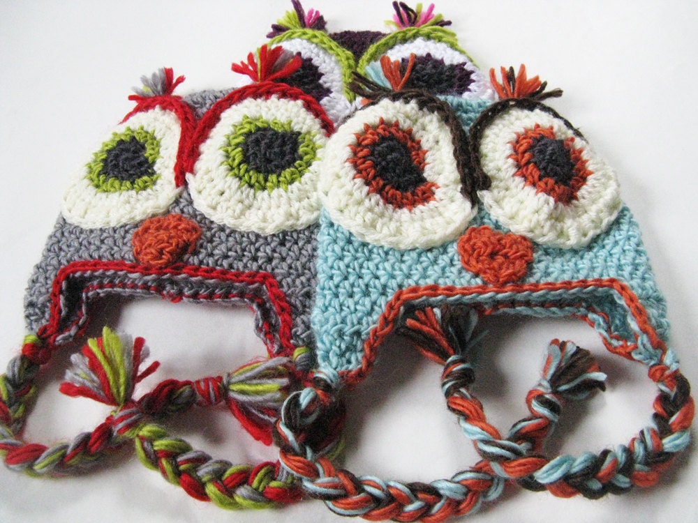 Crochet Owl Hat for Babies and Toddlers - Choose Your Size and Colors