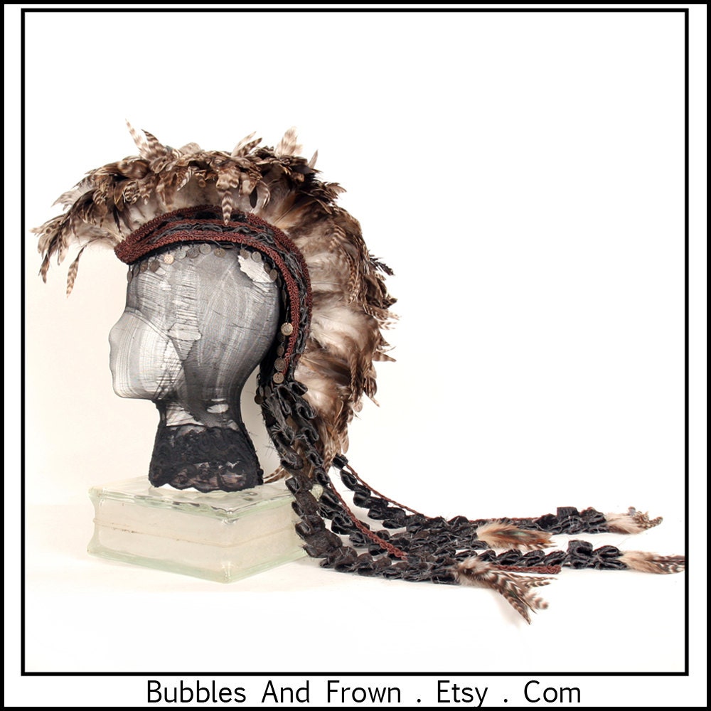 Earth Creature.... Feather Headdress with Fabric Train