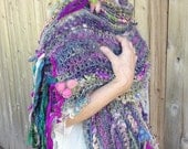 rustic handknit silk and wool wrap shawl scarf from the enchanted forest - secret garden lady - beautifulplace