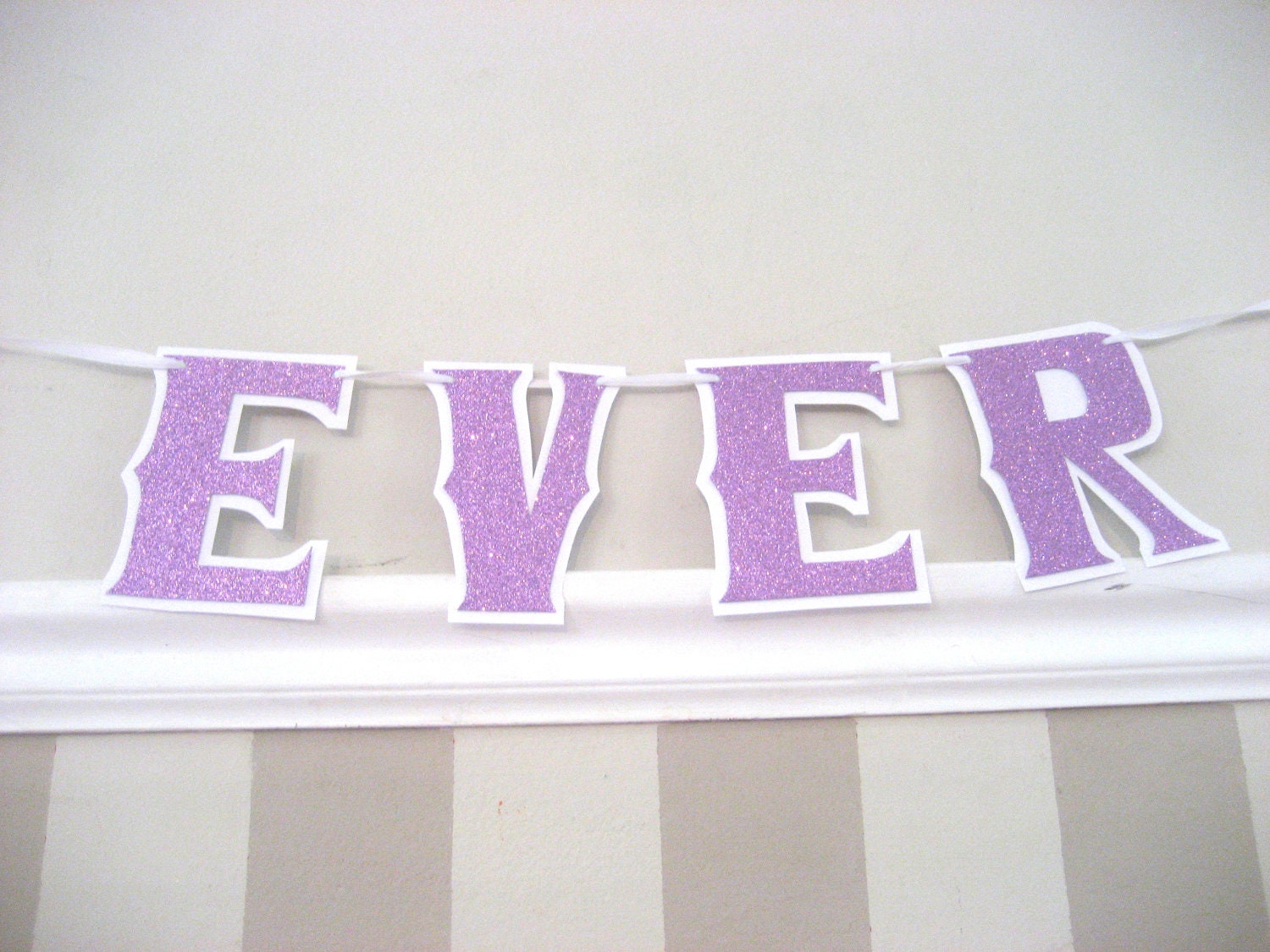 HAPPILY EVER AFTER Bridal Shower Banner - Wedding Decoration in Purple Glitter on White Il_570xn