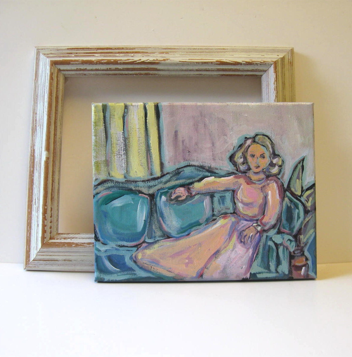 Figure Painting  Woman in Pink Portrait Painting Original Acrylic Painting Still life