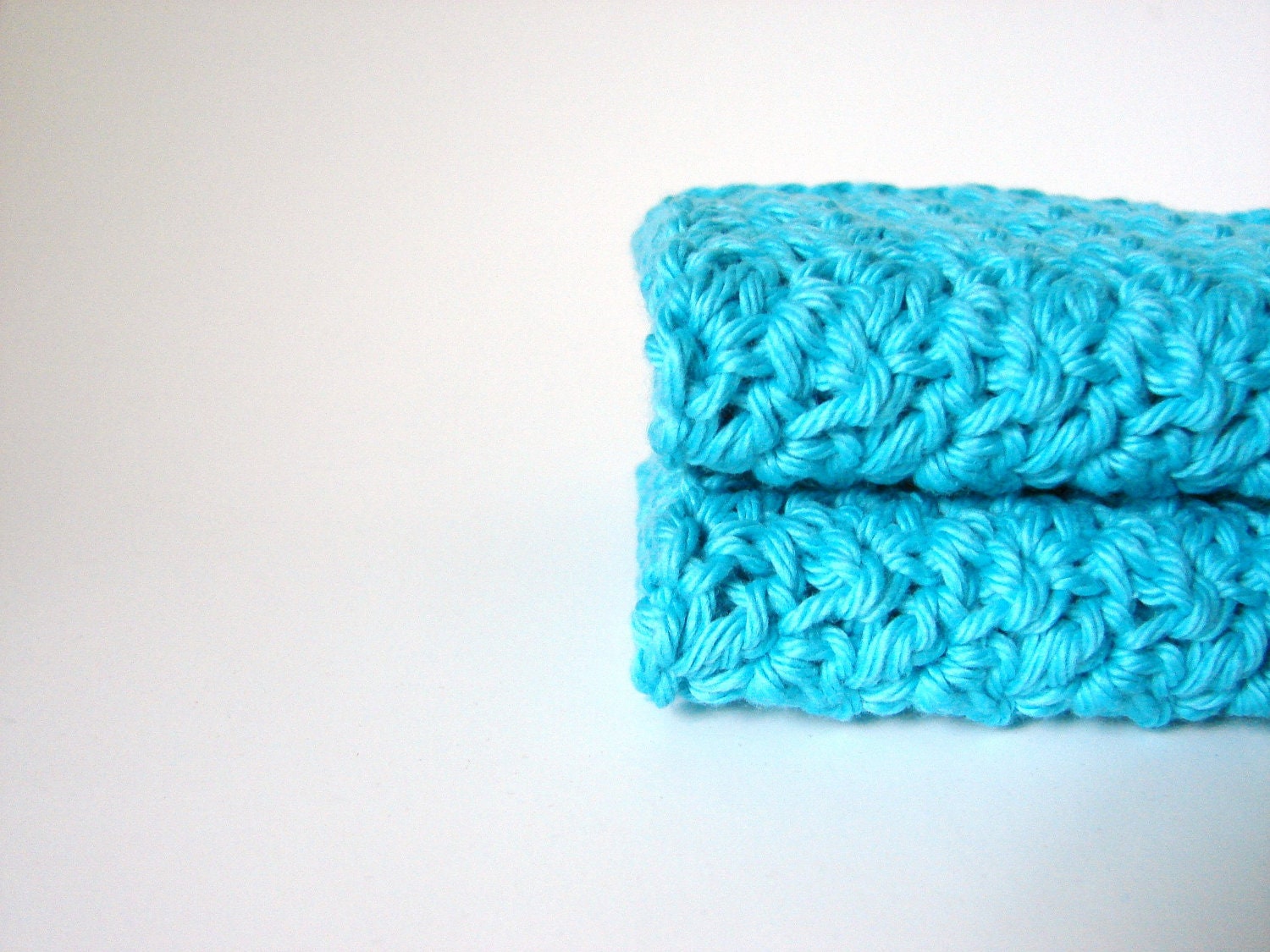Crochet Washcloths Bright Turquiose Eco Friendly Cotton Face Scrubbies Set of 2 - MADE TO ORDER, Bathroom Home