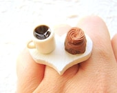 Food Ring  Coffee Chocolate Cake Miniature Food Jewelry