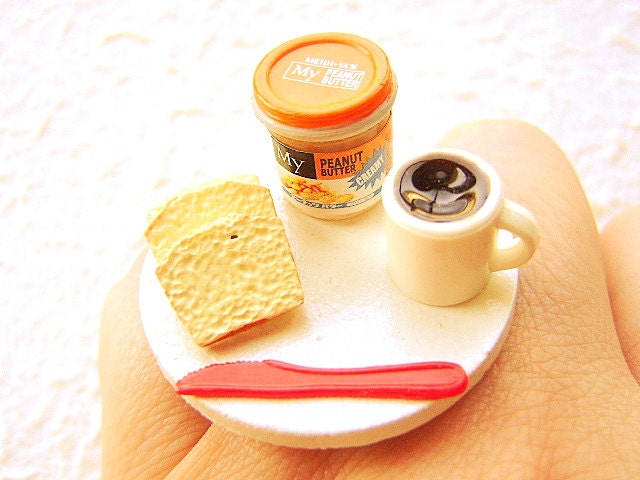 Breakfast Ring Bread Peanut Butter Coffee  Miniature Food  Jewelry