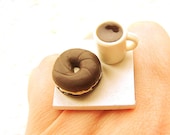 Food  Ring Coffee Bagle Cream Cheese Breakfast Ring Miniature Food Jewelry