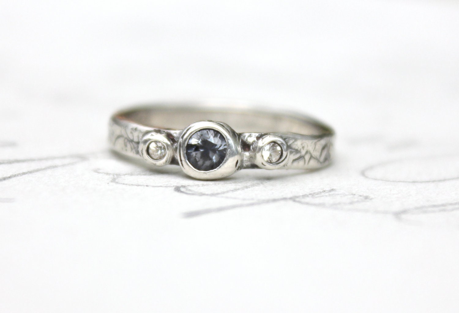 spinel sapphire engagement ring . blue unique engagement ring . three stone ring . made to order in your size