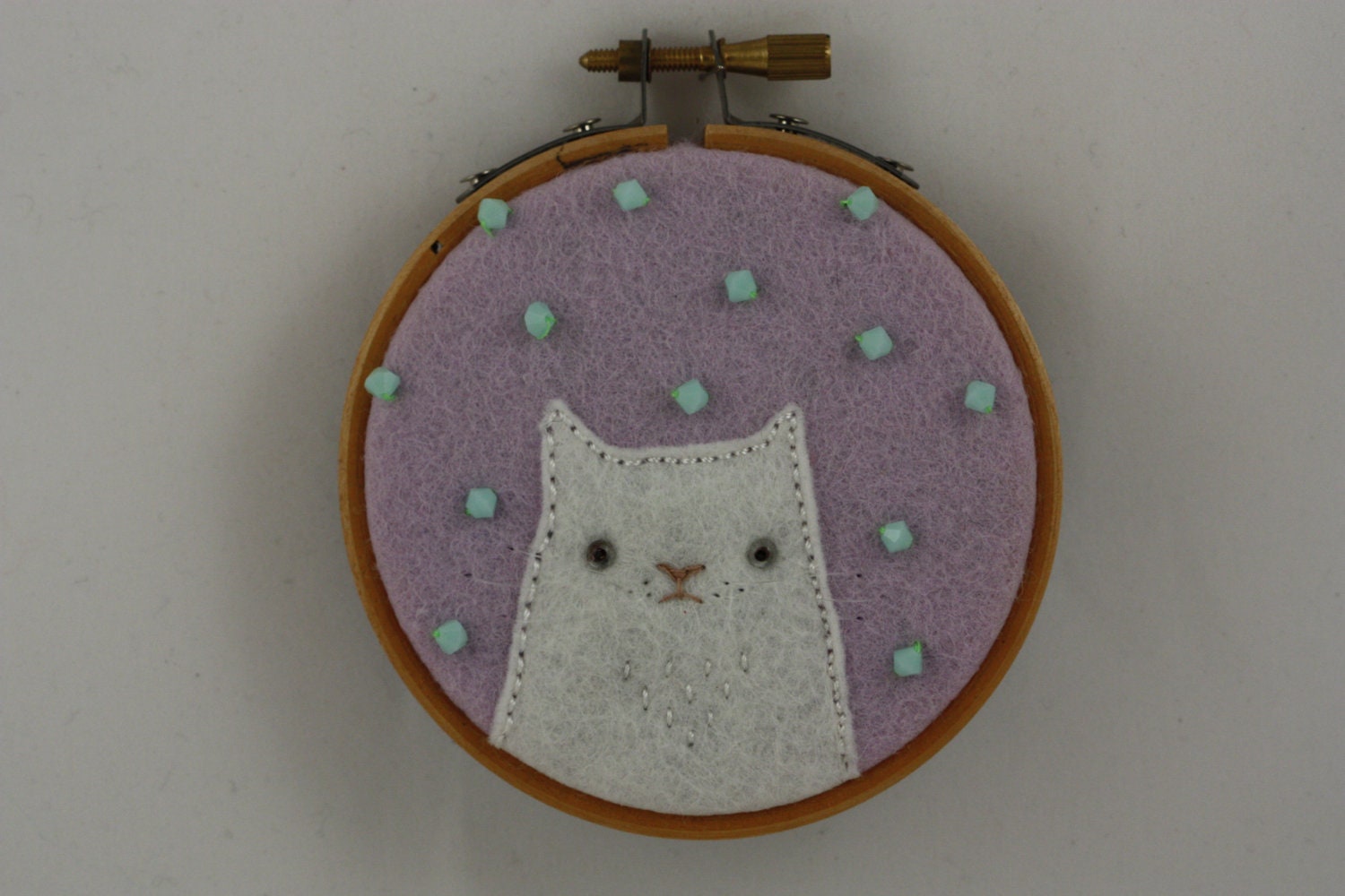 White cat embroidery wall decor