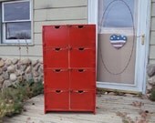 48 Inch TALL Distressed True Red over Black Book Case Storage Unit TV cabinet Shabby Chic Contemporary Entertainment Center Mini Bar