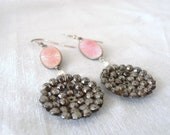 Vintage Pressed Steel and Soft Pink Enamel Dangle Earrings