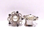 Pearl and Crystal Wedding Flower Plugs 0 00 gauge 7/16 Inch 8mm 10mm 11mm 0g 00g 7/16"