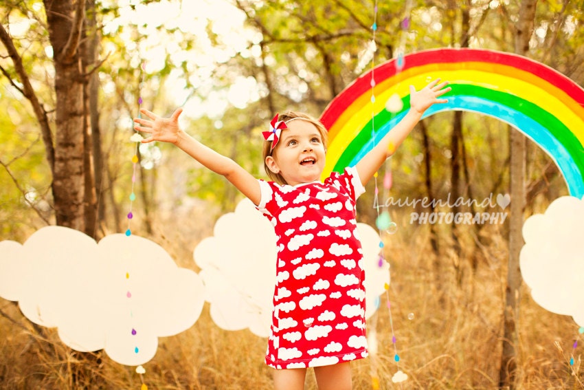 Rainbow Raindrops and Clouds Paper Garland - April Showers, Baby Showers, party decorations