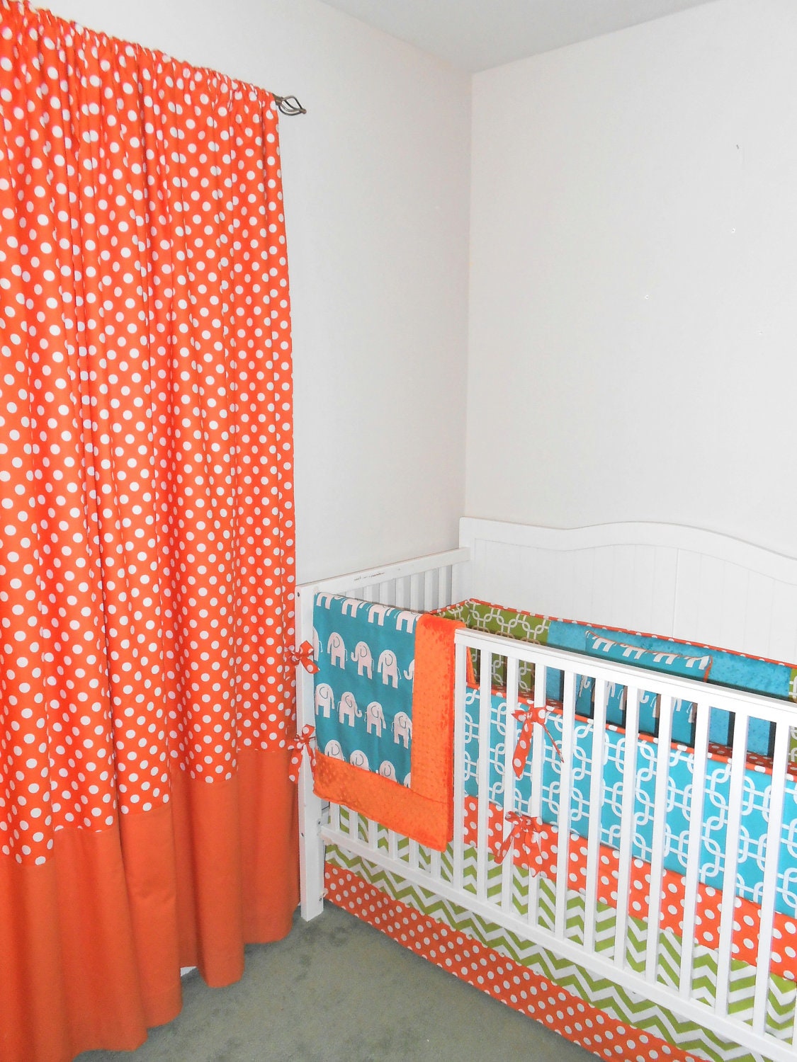 Lime Green Teal and Orange Modern Crib by butterbeansboutique