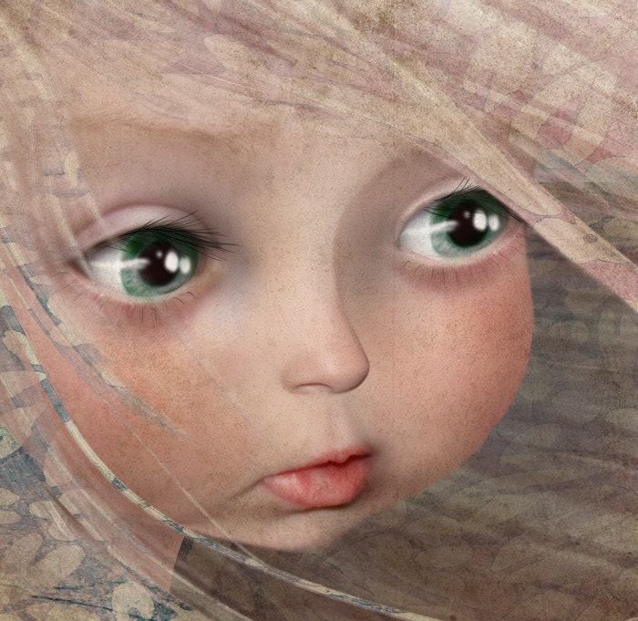 Cute Little Girl Fine Art Print 5x7 Small Size Giclee Print Of Original Artwork "Spring" Big Eye Baby Face Child Portrait